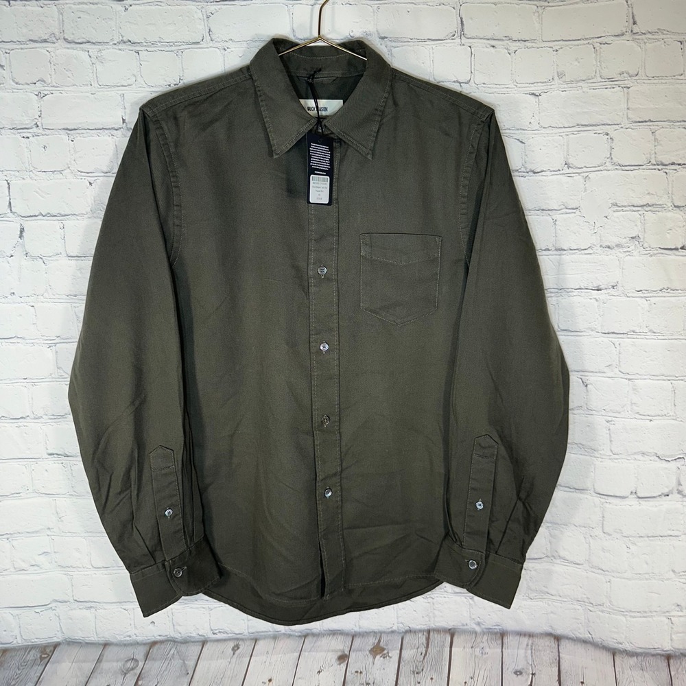 Buck Mason Mens Olive Draped Twill One Pocket Shirt BM13050.137 XS NEW